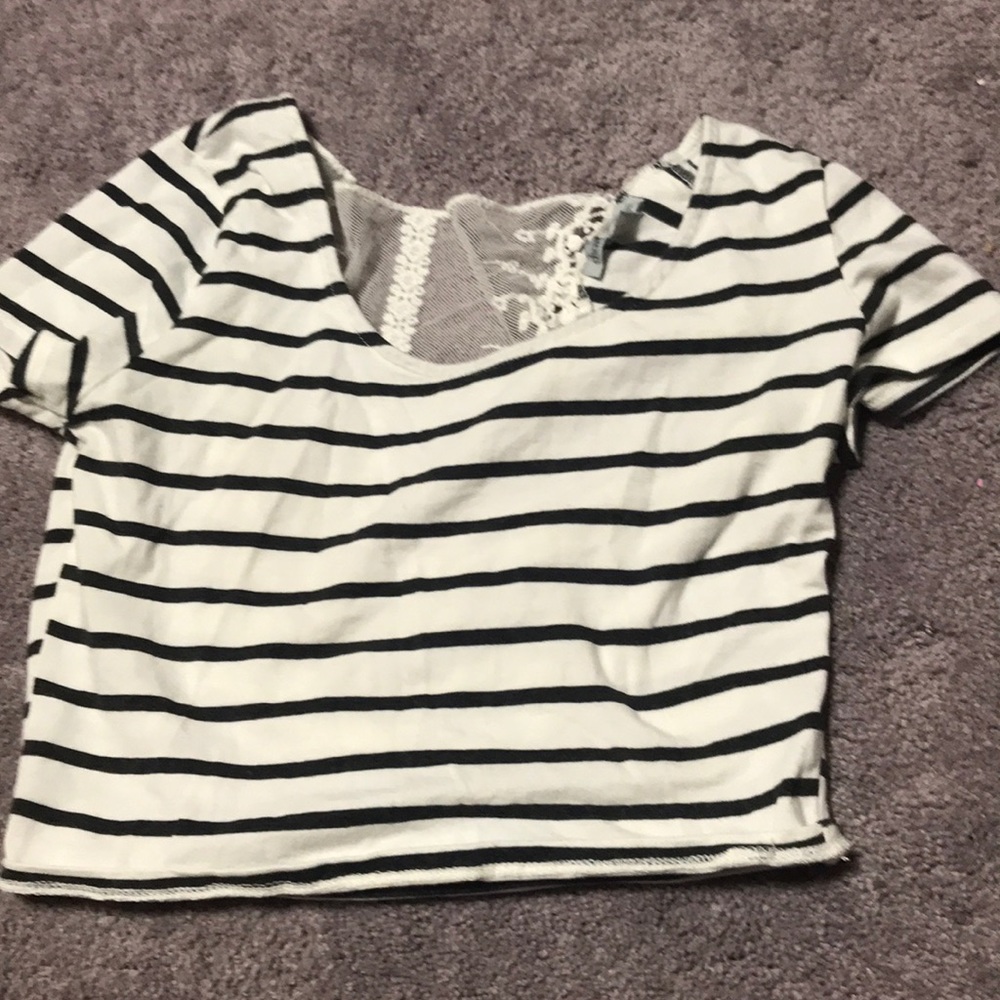 Striped crop top with lace back